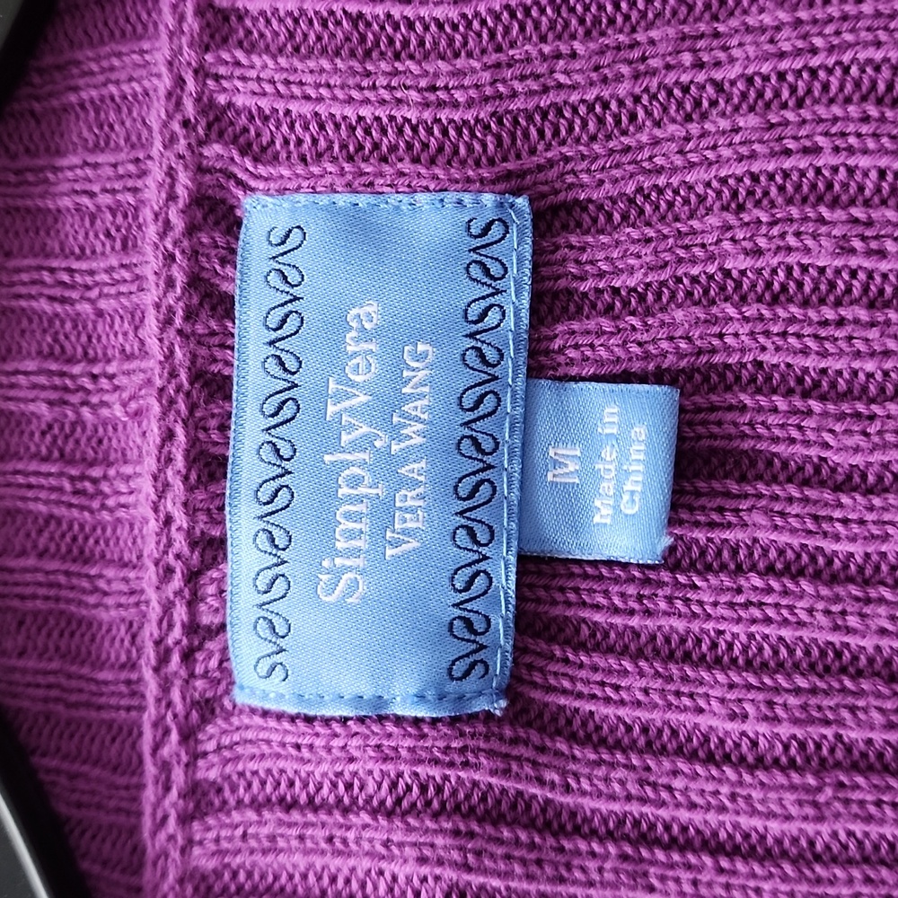 NWT Simply Vera Vera Wang Purple Ribbed Knit Cardigan Medium Size - Picture 3 of 6